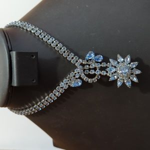 Vintage Blue Rhinestone Silver Tone Necklace